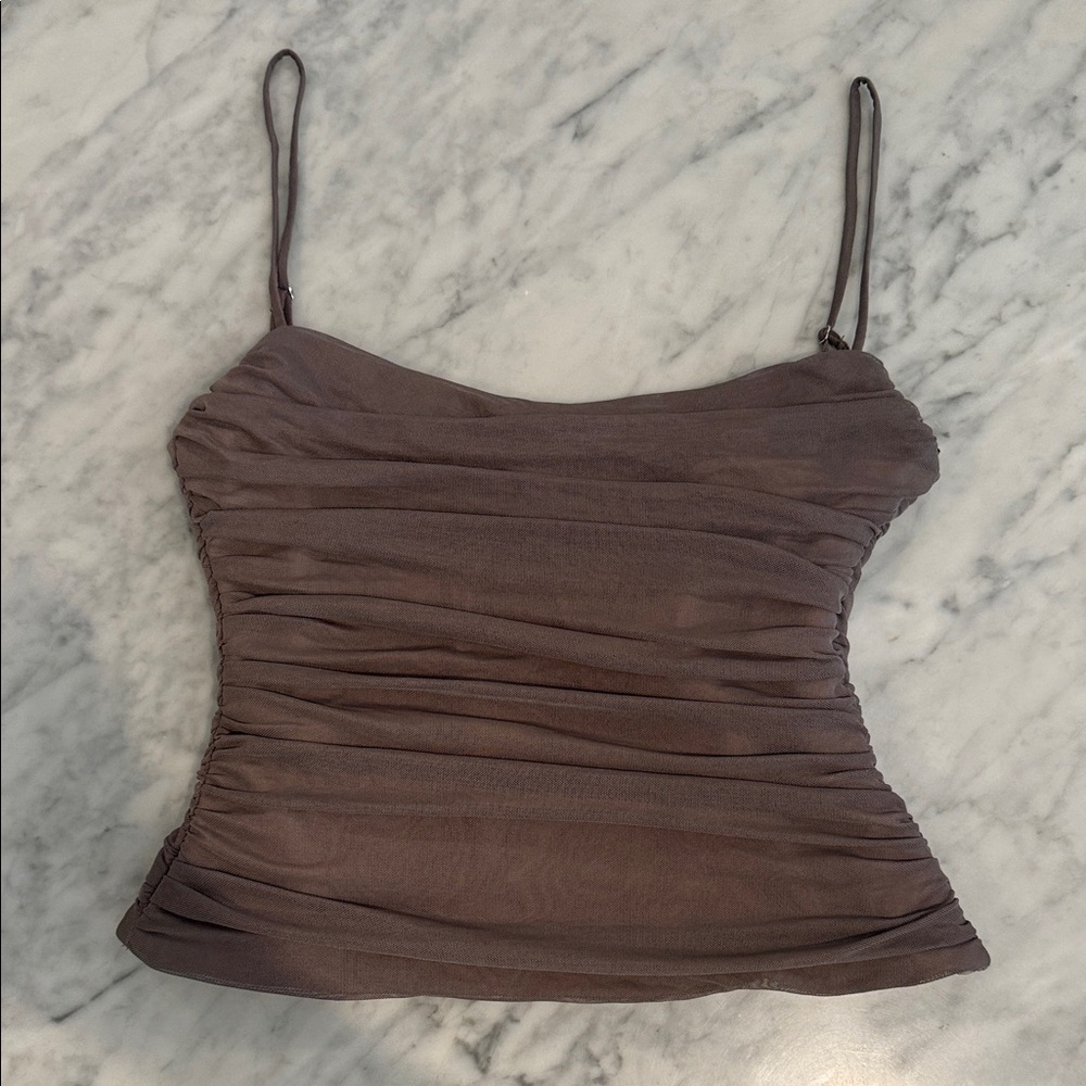 Zara Brown Ruched Spaghetti Strap Camisole